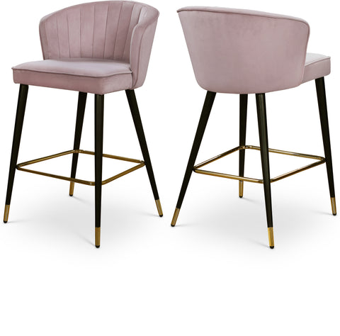Prescott Pink Velvet Upholstered Counter Stool, 2-Piece