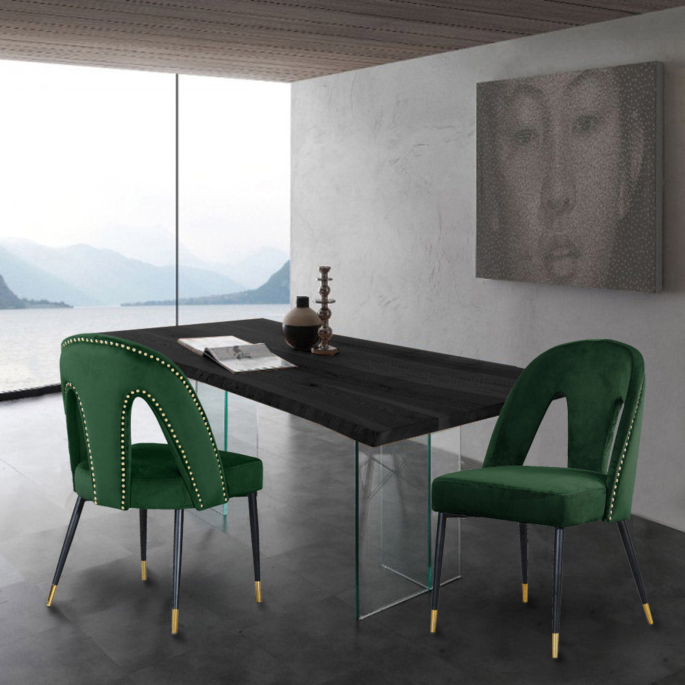 modernist green velvet dining chair c