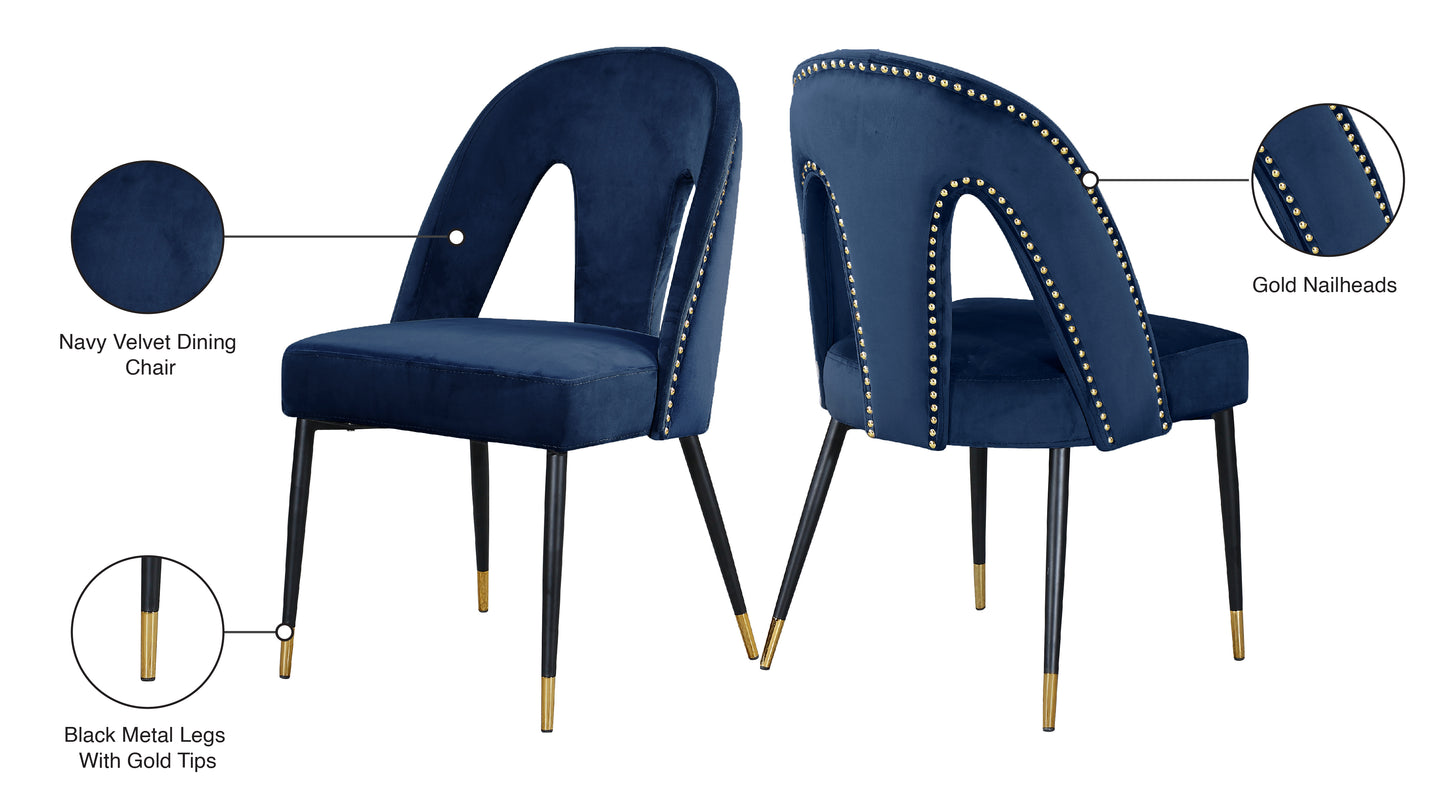 modernist navy velvet dining chair c