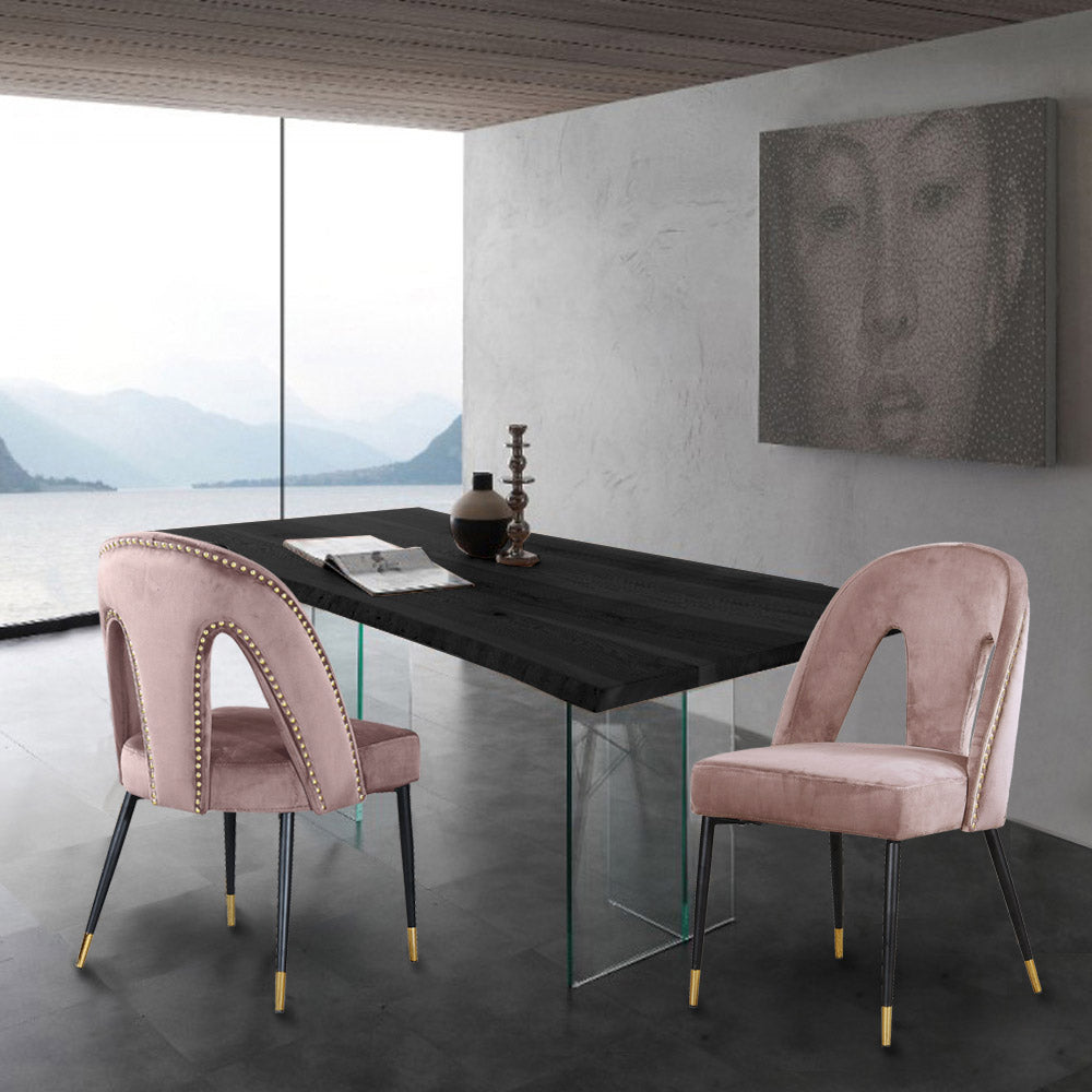 modernist pink velvet dining chair c