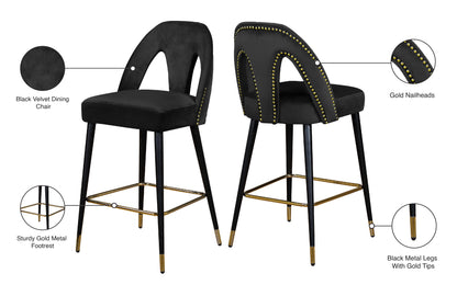 Modernist Black Velvet Stool C