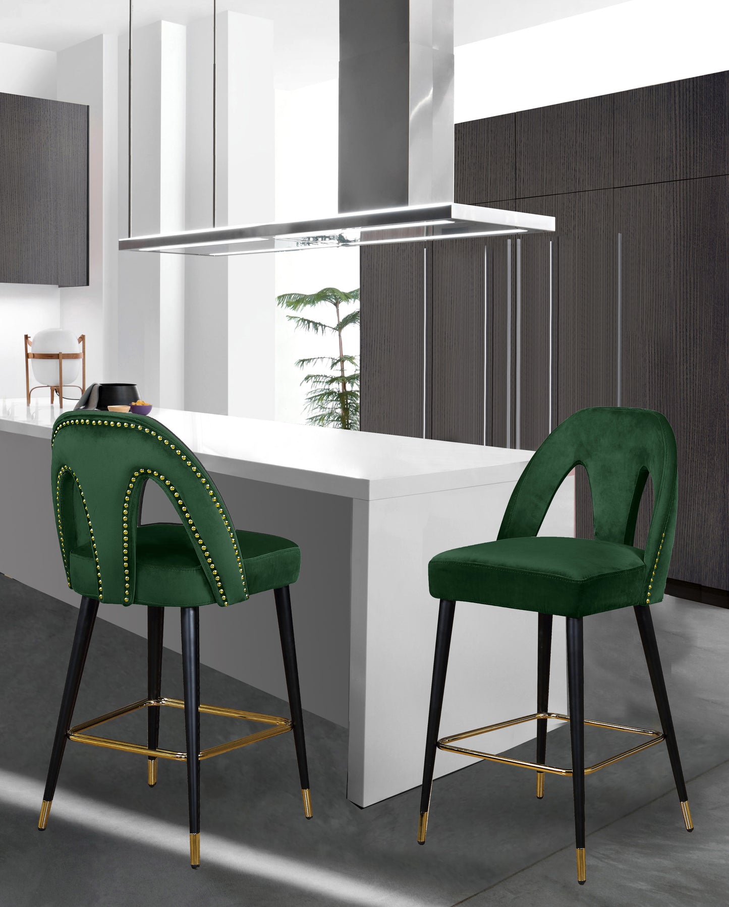 modernist green velvet stool c