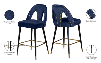 Modernist Navy Velvet Stool C