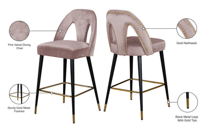 Modernist Pink Velvet Stool C