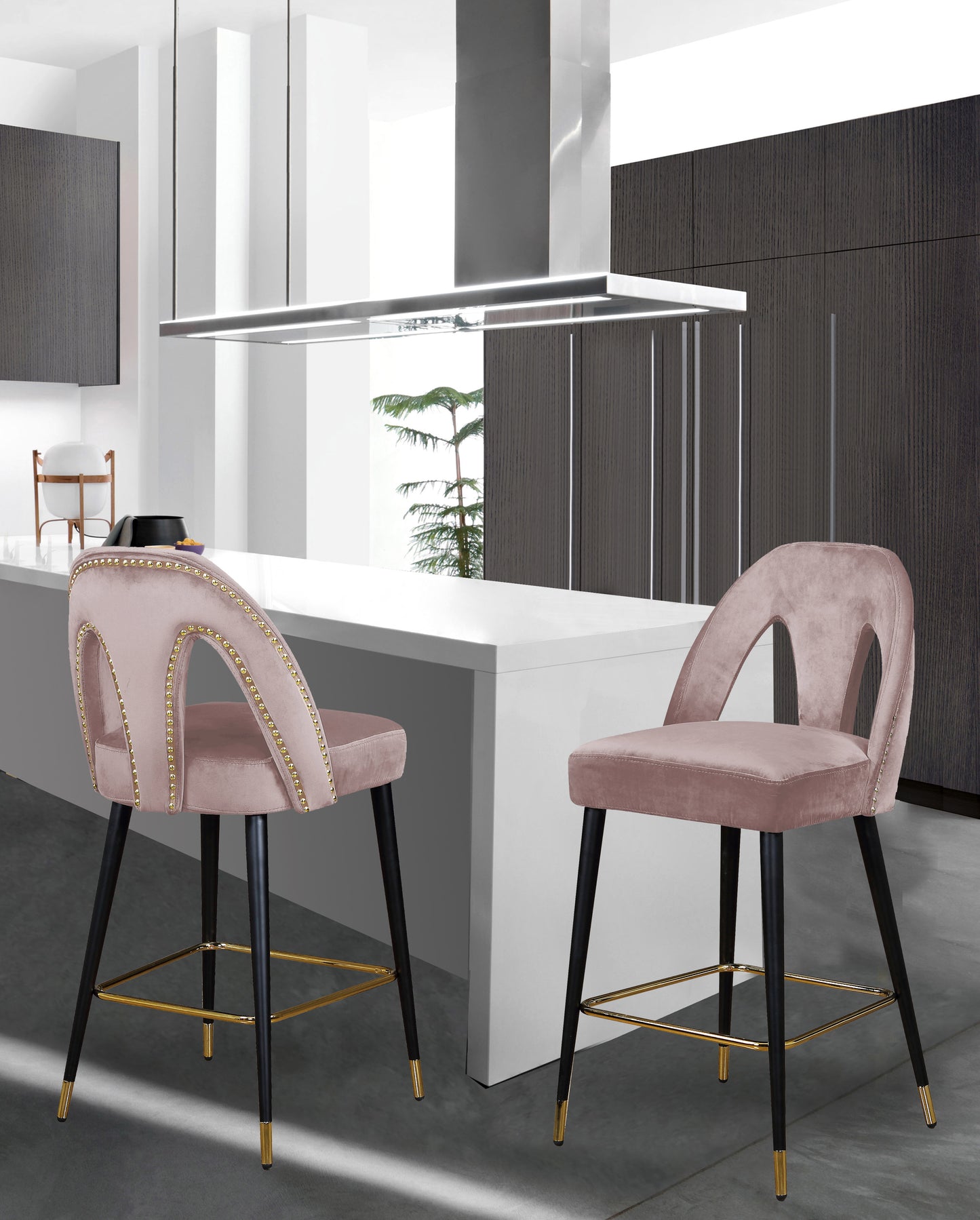 modernist pink velvet stool c