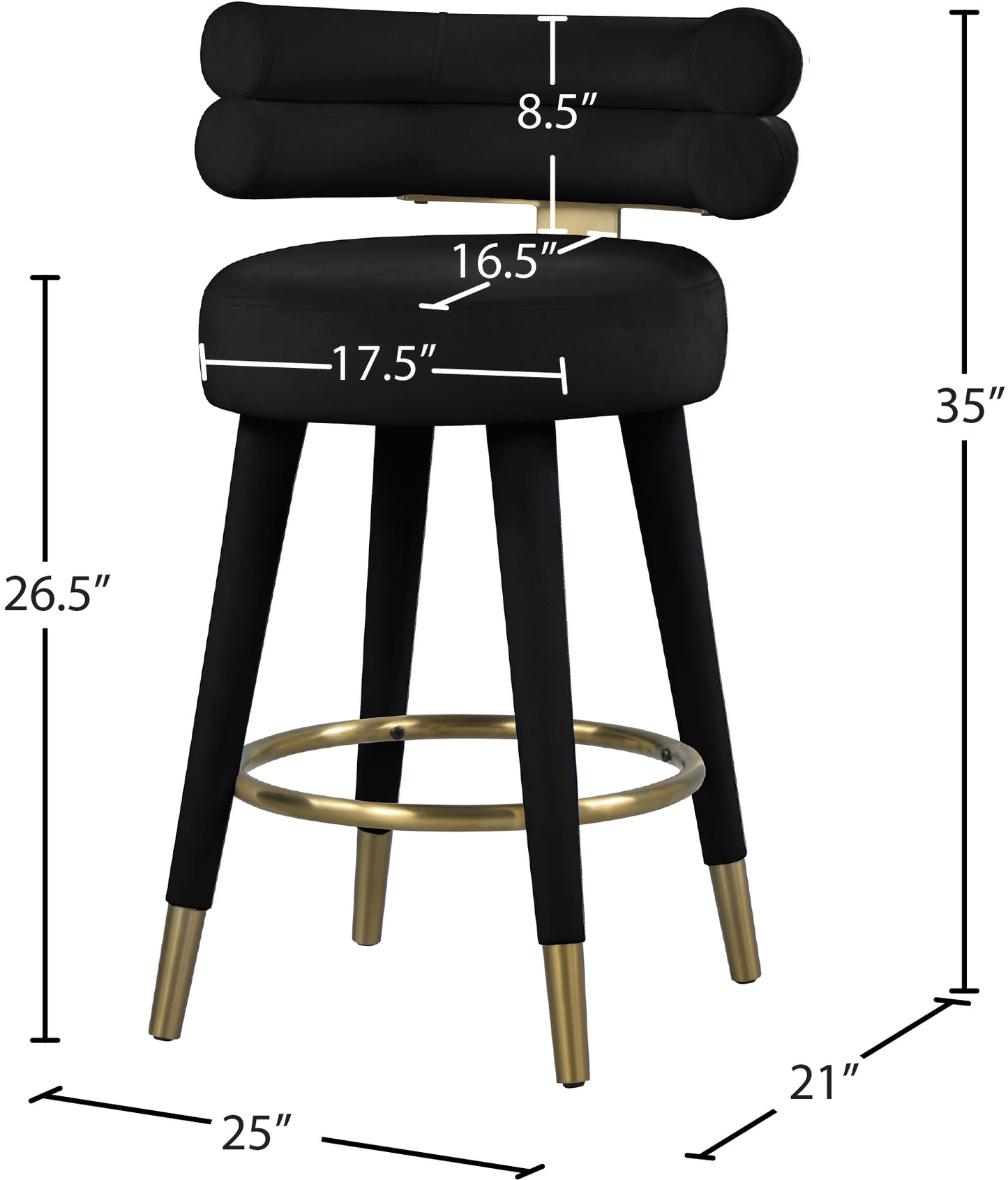 burton black velvet counter stool c