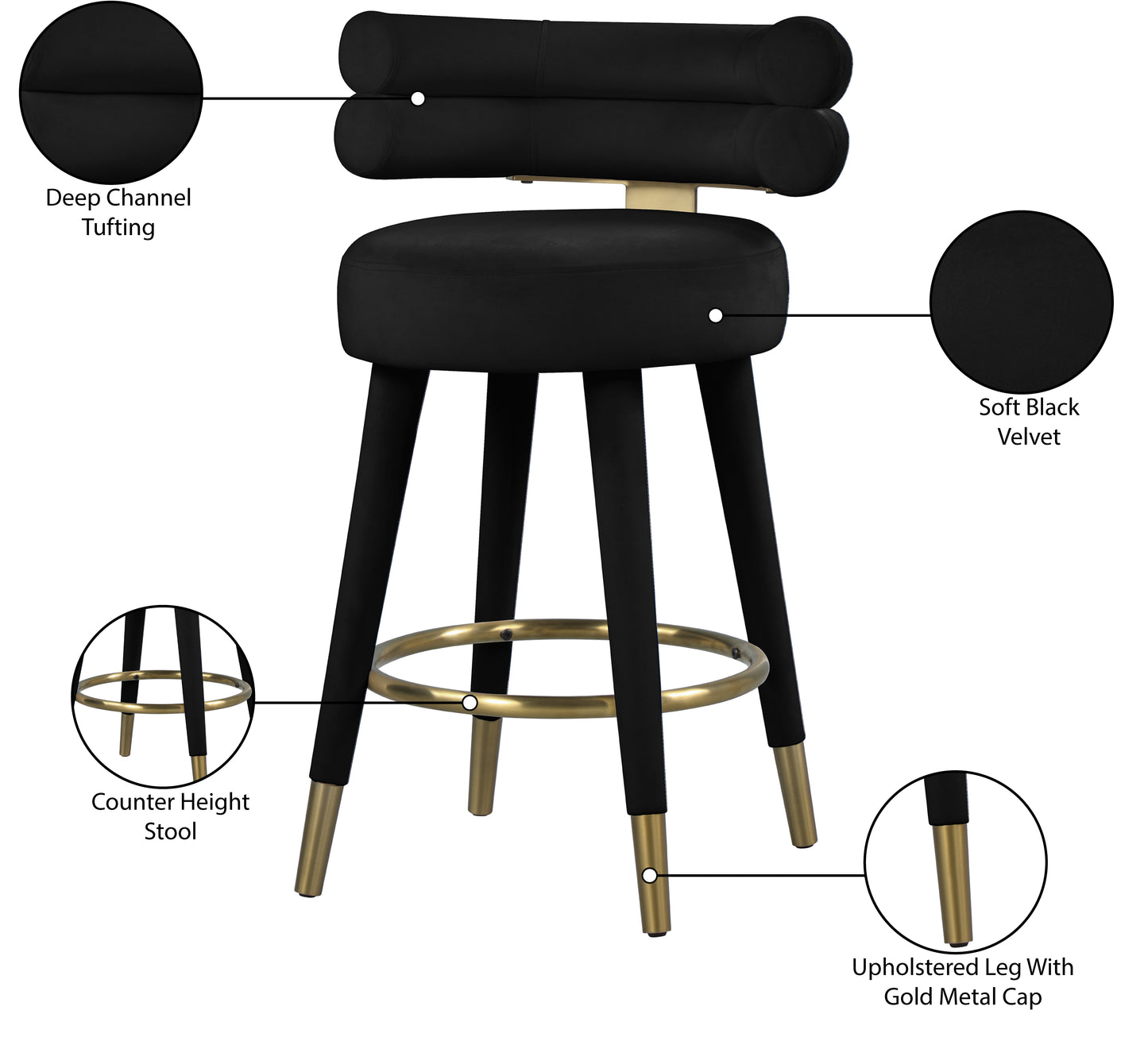 burton black velvet counter stool c