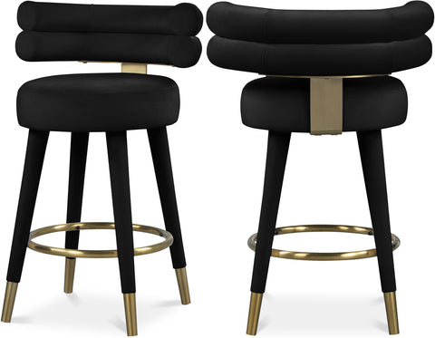 Mira Black Velvet Upholstered Counter Stool, 2-Piece