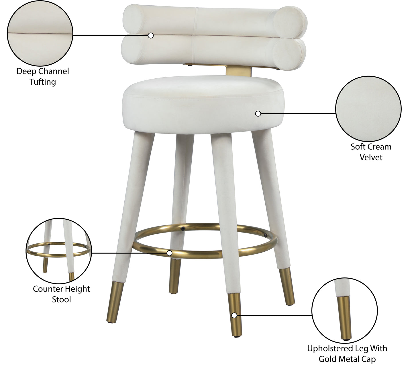 burton cream velvet counter stool c