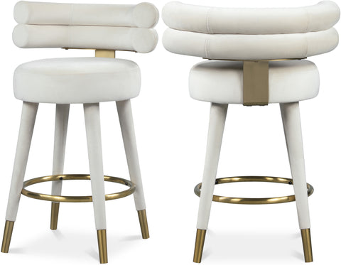 Mira Cream Velvet Upholstered Counter Stool, 2-Piece