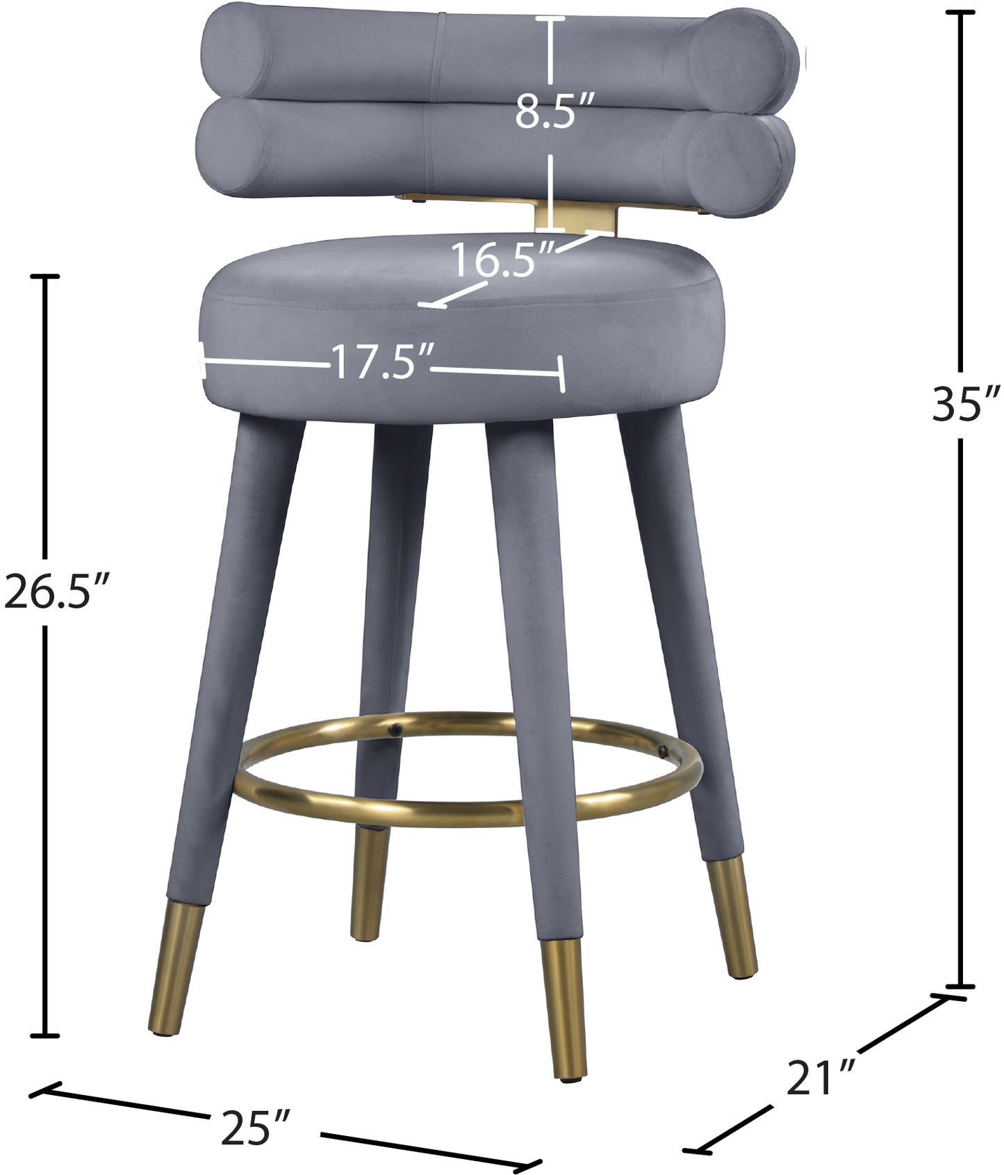 burton grey velvet counter stool c