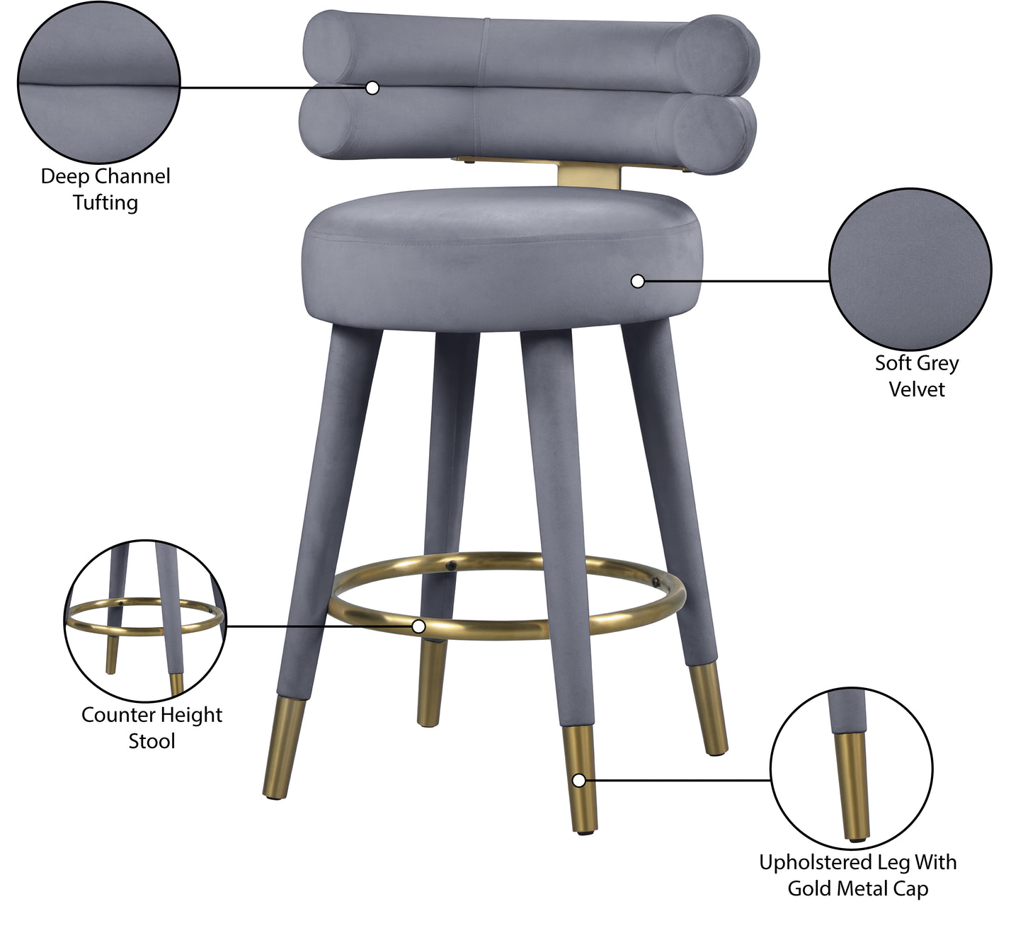 burton grey velvet counter stool c