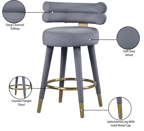 Burton Grey Velvet Counter Stool C