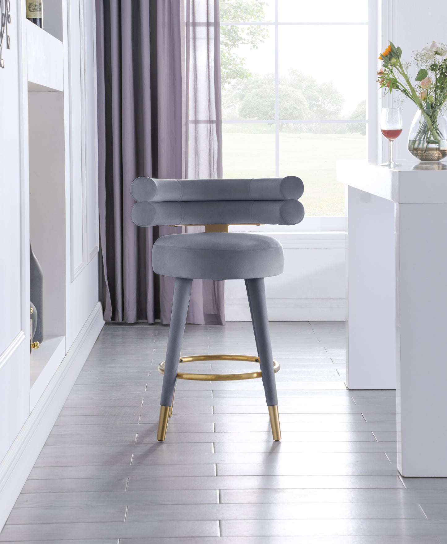 burton grey velvet counter stool c