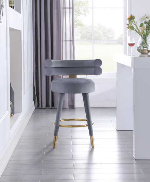 Burton Grey Velvet Counter Stool C