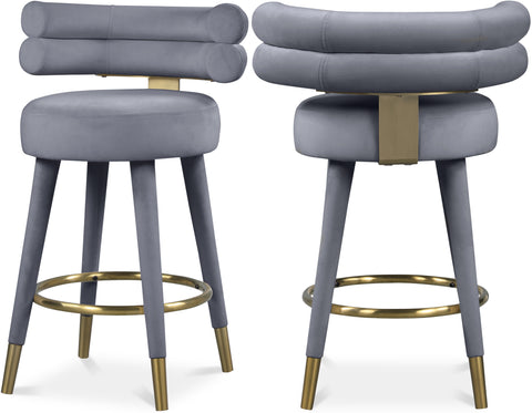 Mira Grey Velvet Upholstered Counter Stool, 2-Piece