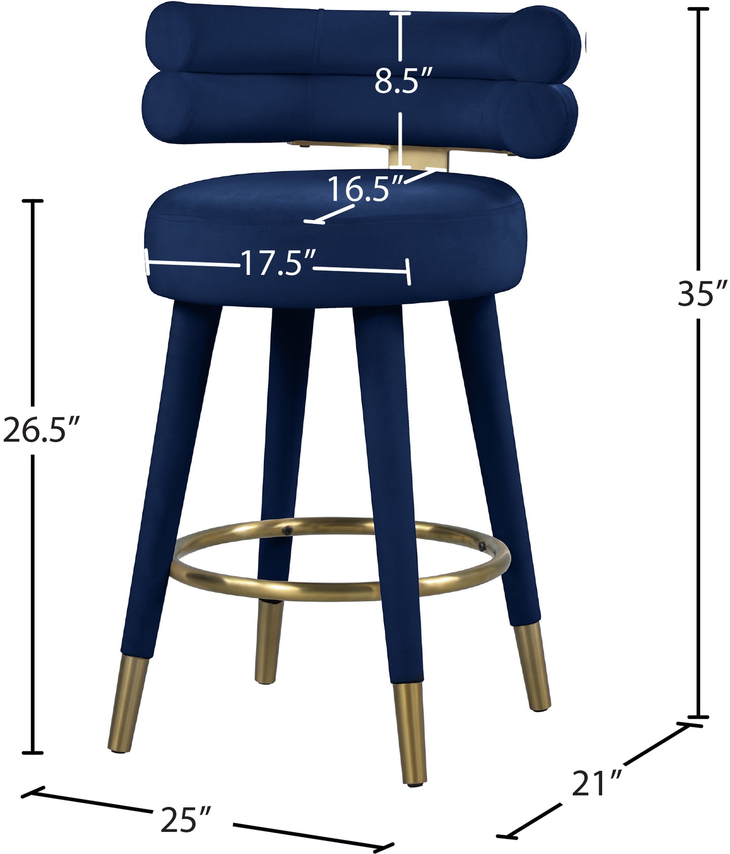 burton navy velvet counter stool c