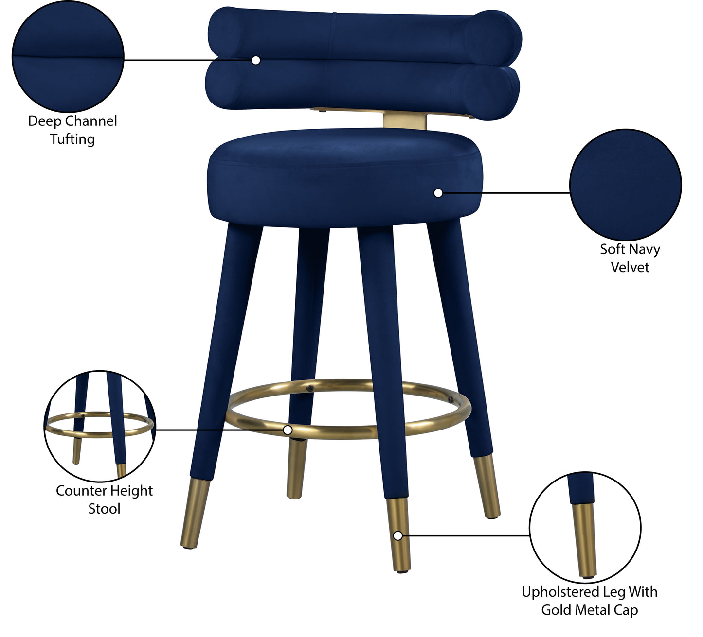 burton navy velvet counter stool c