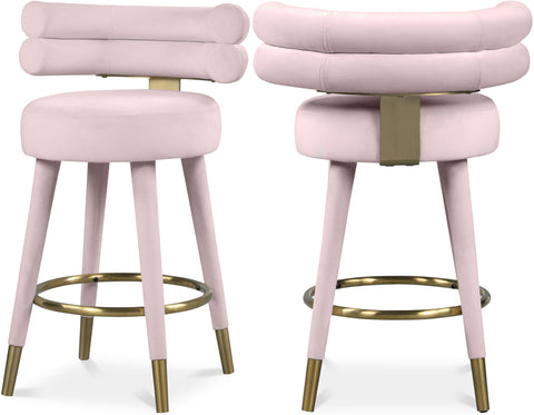 Mira Pink Velvet Upholstered Counter Stool, 2-Piece