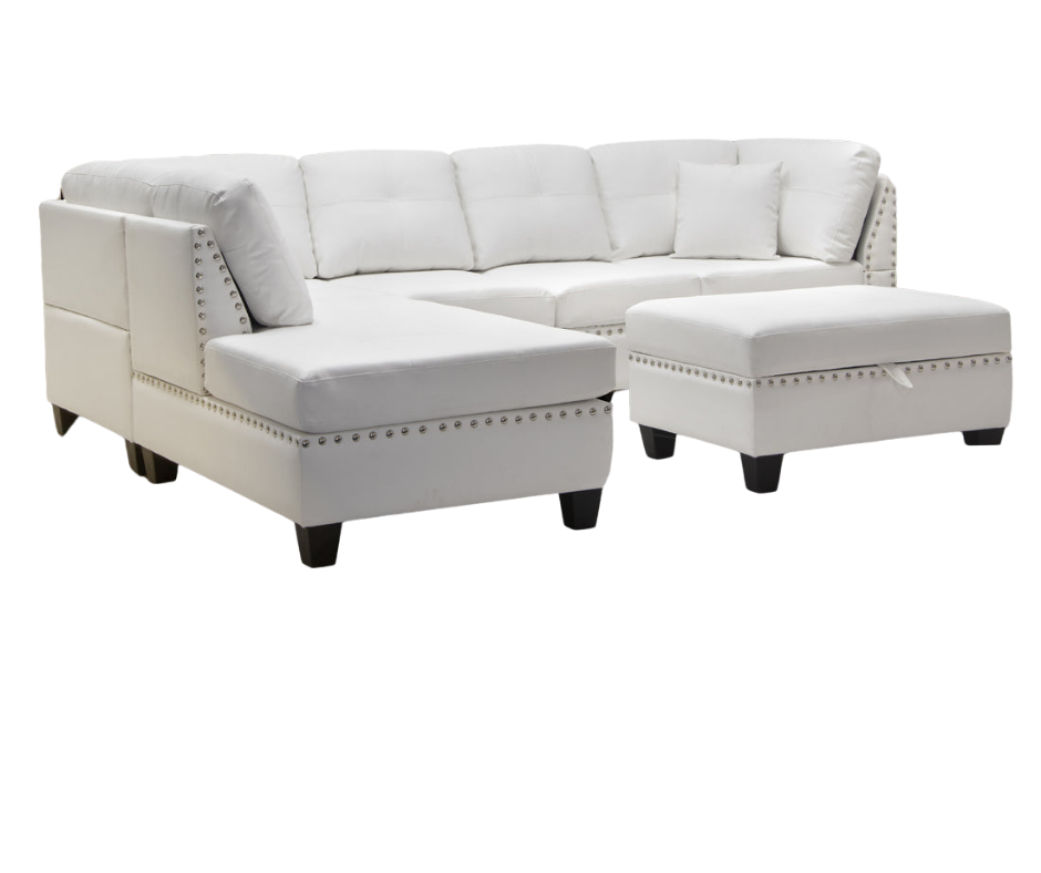 mandy sectional with free ottoman in white