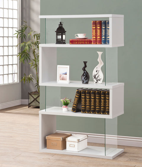 Bryce 63-inch 4-shelf Glass Panel Bookshelf WhiteWhite