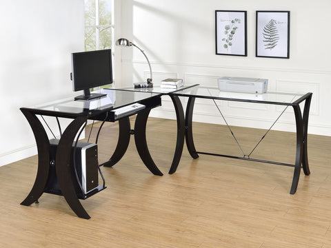 Baldwin 67-inch Glass Top L-Shape Computer Desk CappuccinoCappuccino