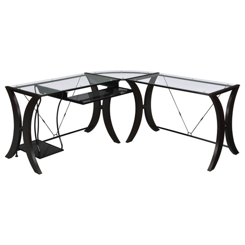Baldwin 67-inch Glass Top L-Shape Computer Desk CappuccinoCappuccino