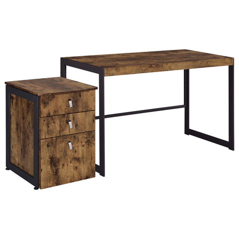 Aiken 2-piece Office Desk File Cabinet Set Rustic Nutmeg