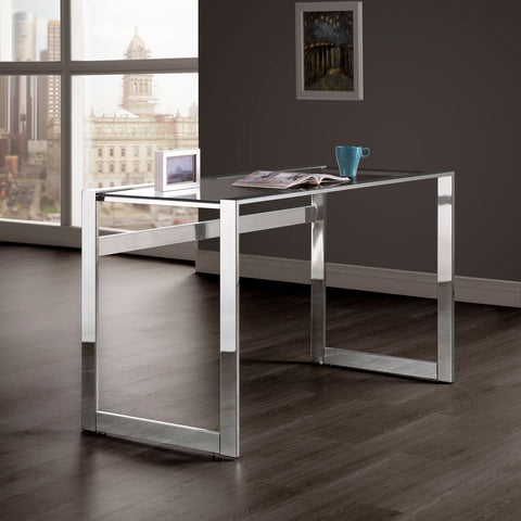 Gilmore 47-inch Glass Top Writing Desk ChromeClear