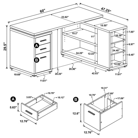 Jessica 60-inch 3-drawer L-Shape Computer Desk Mango
