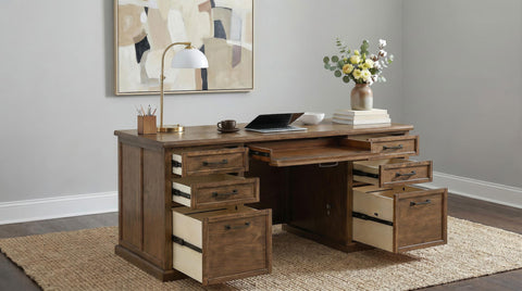 Cullen 68-inch 7-drawer Executive Home Office Desk Distressed Brown