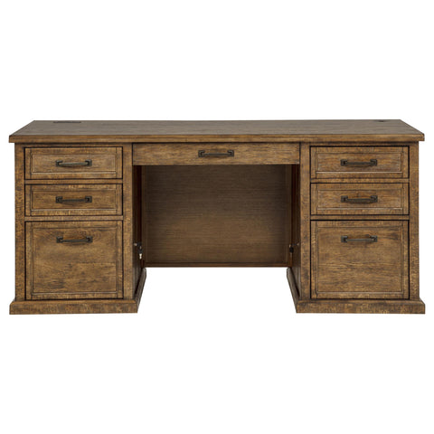 Cullen 68-inch 7-drawer Executive Home Office Desk Distressed Brown