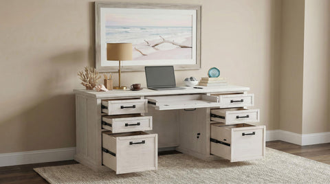 Cullen 68-inch 7-drawer Executive Home Office Desk Distressed White