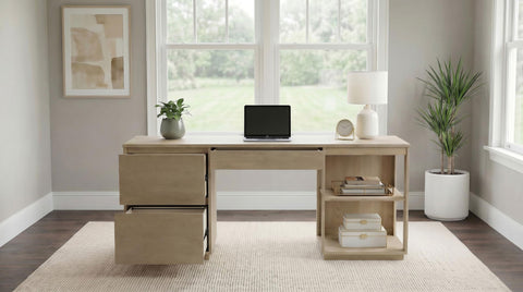 Strouse 75-inch 3-drawer Computer Desk with Adjustable Shelf Light Elm