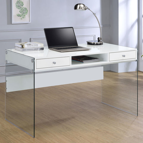 Finnick 48-inch 2-drawer Writing Desk White High GlossWhite High Gloss