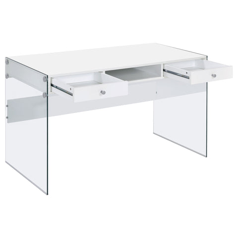Finnick 48-inch 2-drawer Writing Desk White High GlossWhite High Gloss
