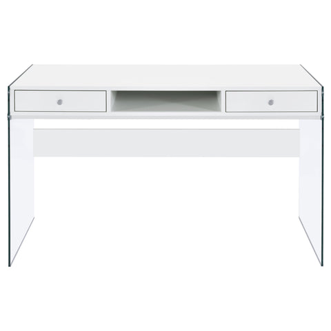 Finnick 48-inch 2-drawer Writing Desk White High GlossWhite High Gloss