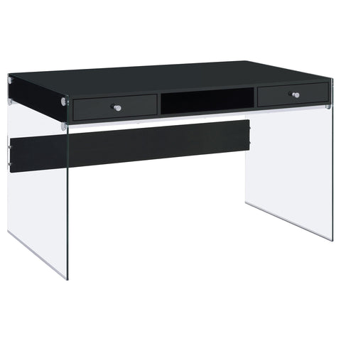 Hamlyn 2-drawer Writing Desk Glossy Black and Clear