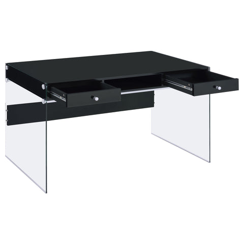 Hamlyn 2-drawer Writing Desk Glossy Black and Clear