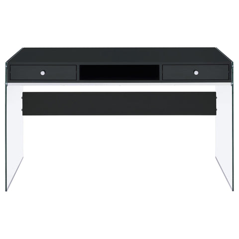 Hamlyn 2-drawer Writing Desk Glossy Black and Clear