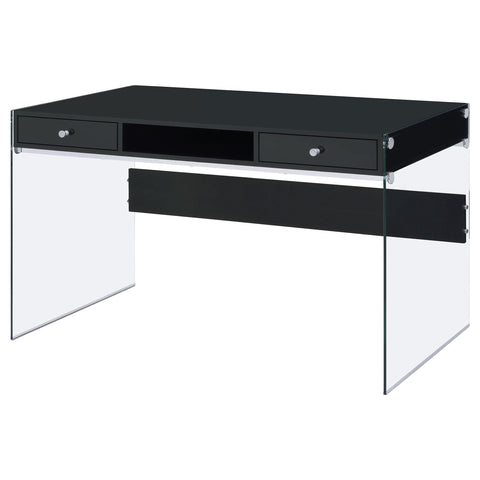 Hamlyn 2-drawer Writing Desk Glossy Black and Clear