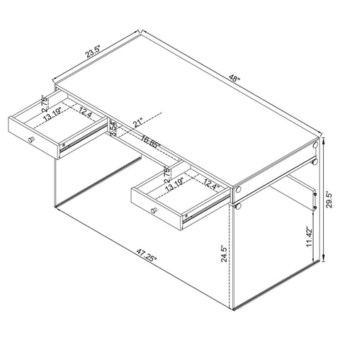 Hamlyn 2-drawer Writing Desk Glossy Black and Clear