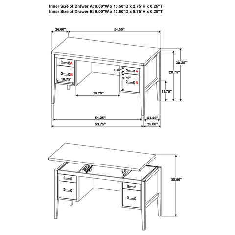 Kehoe 4-Drawer Lift-Top Computer Desk Black