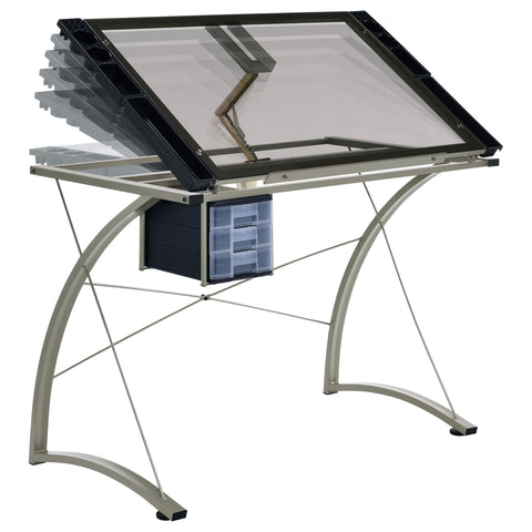 Littleton 41-inch Glass Top Drafting Table with Storage SilverSilver