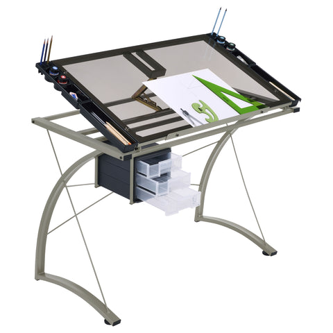 Littleton 41-inch Glass Top Drafting Table with Storage SilverSilver