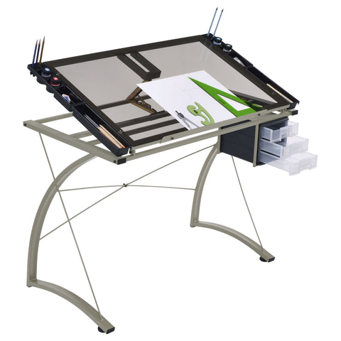 Littleton 41-inch Glass Top Drafting Table with Storage SilverSilver