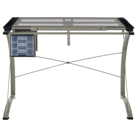 Littleton 41-inch Glass Top Drafting Table with Storage SilverSilver