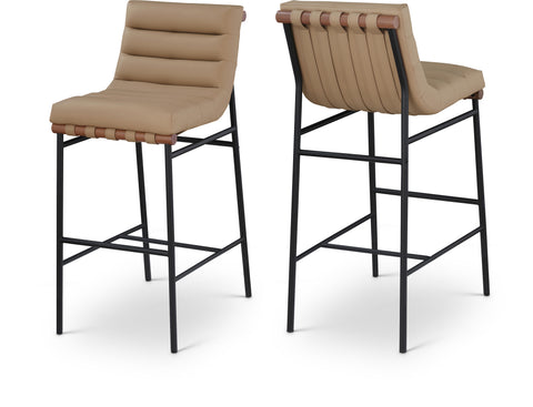 Lennox Tan Vegan Leather Upholstered Bar Stool, 1 Piece