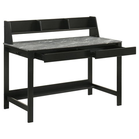 Benford 47-inch SmartTop Writing Desk with Shelf Grey Stone and Black