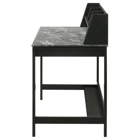 Benford 47-inch SmartTop Writing Desk with Shelf Grey Stone and Black